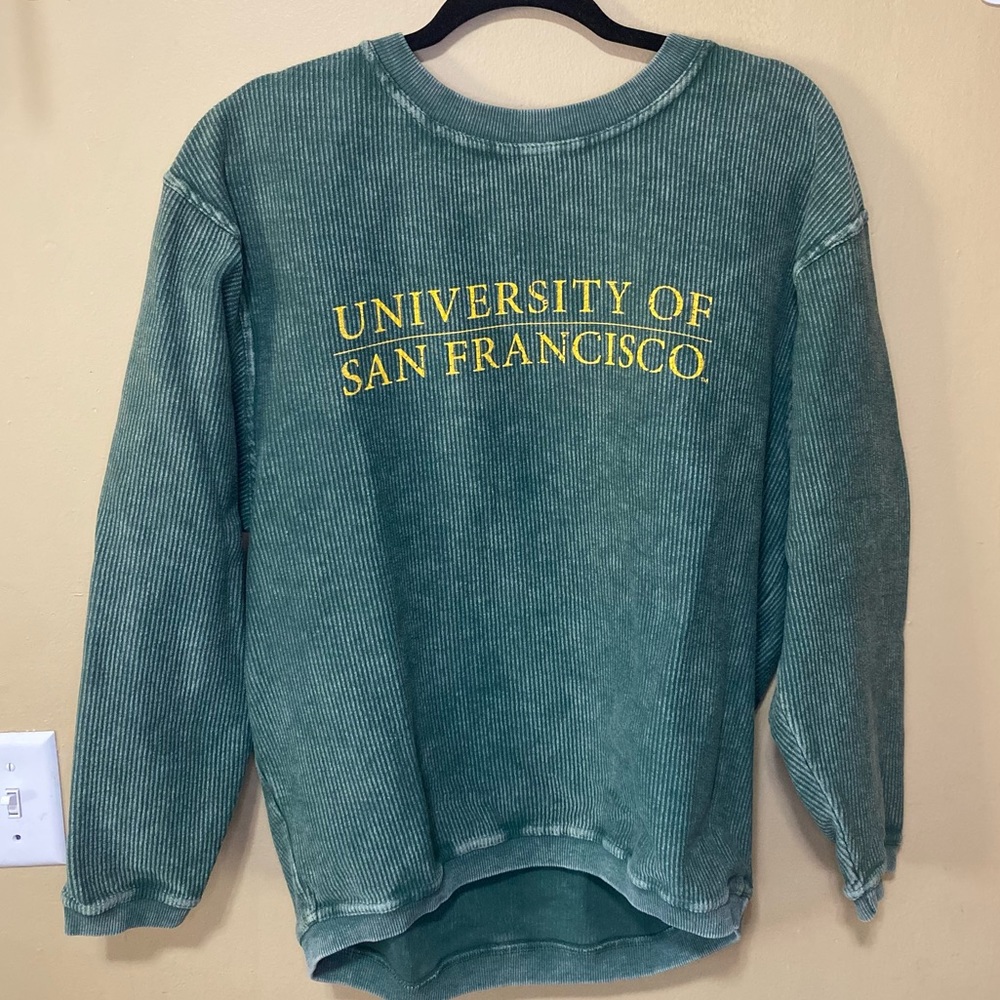 UNIVERSITY OF SAN FRANCISCO Green Corded Crewneck Sweater